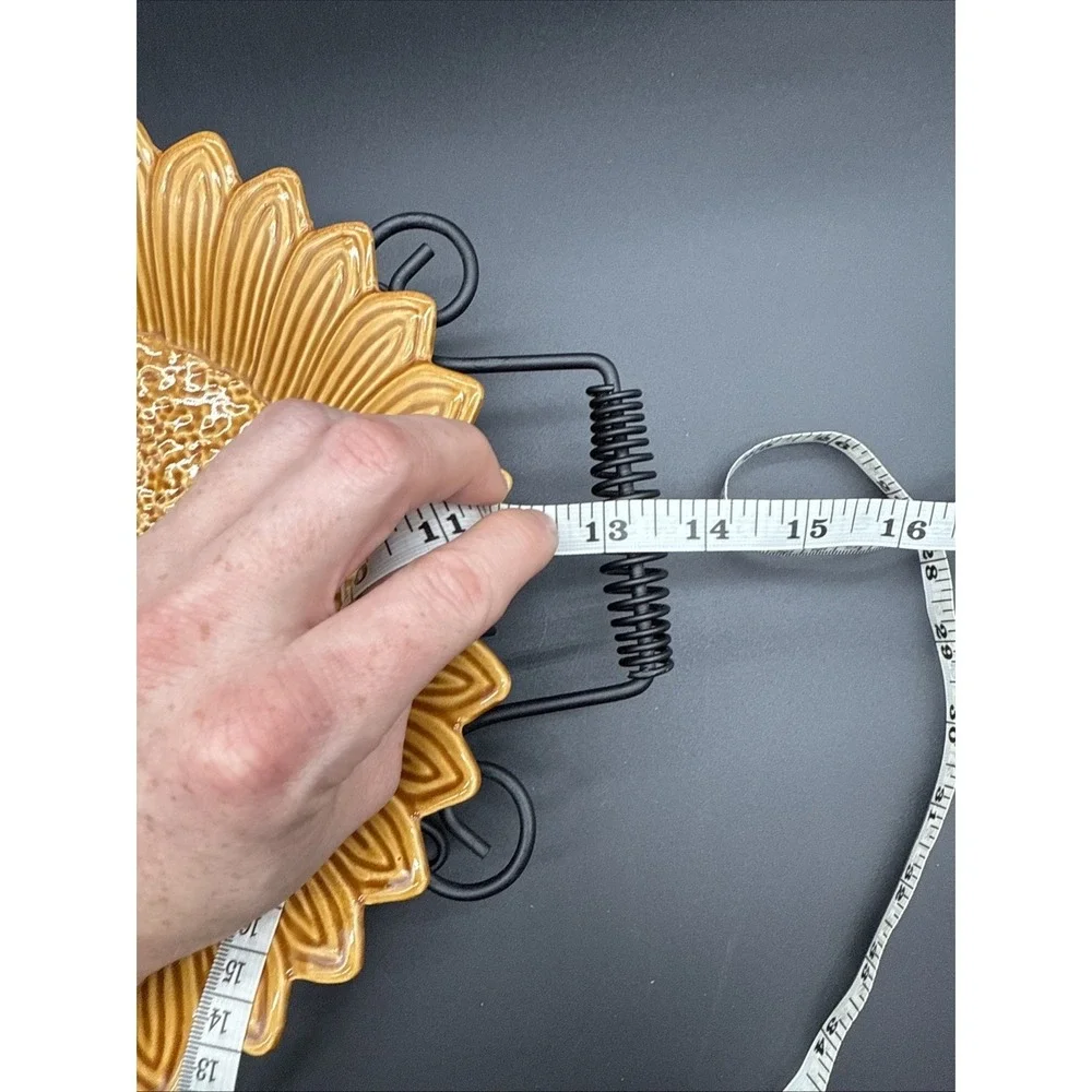 Sunflower Shaped Serving Plate Bowl Stoneware Attached Metal Trivet Stand Pier 1